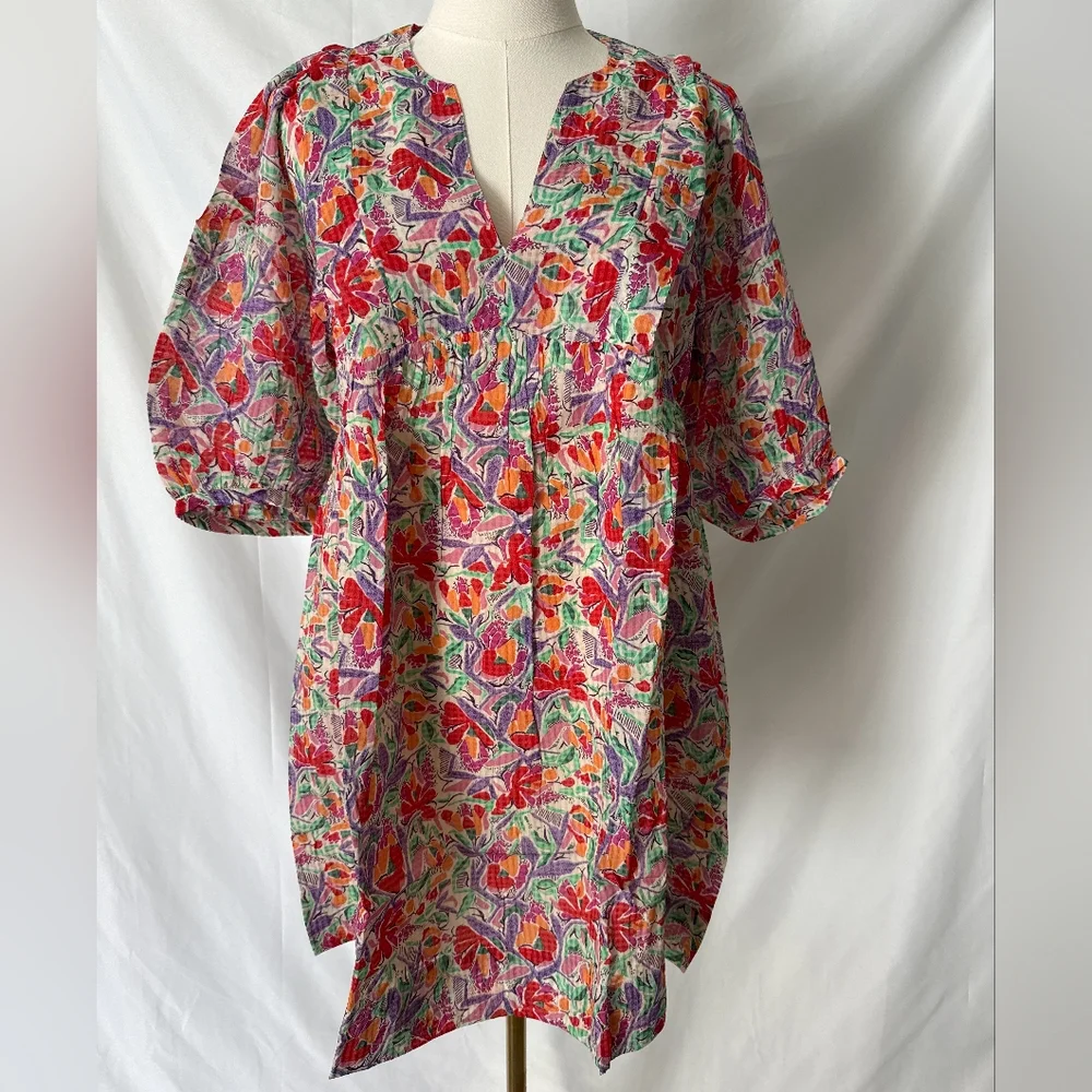 ba&sh Aleo Floral Mini Dress Multicolor Artsy NWT XS Oversized Fit - Picture 2 of 10